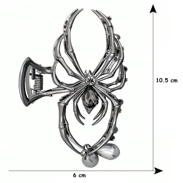 Pince à Cheveux Araignée en Acier Noir & Perles (dimensions) Pince à Cheveux Araignée en Acier Noir & Perles (dimensions).
