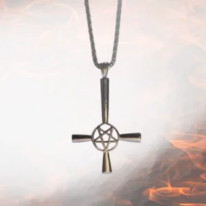 Collier Pendentif Gothique Croix Inversée & Pentacle.