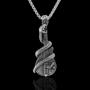Collier Punk Rock Guitare & Serpent Acier Inoxydable 60 cm.