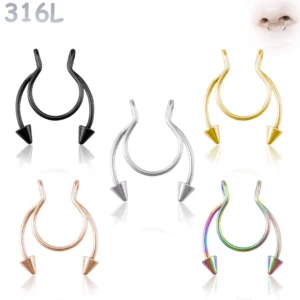 Faux Piercing Nez Septum Fer à Cheval à Pointes Acier 316L.