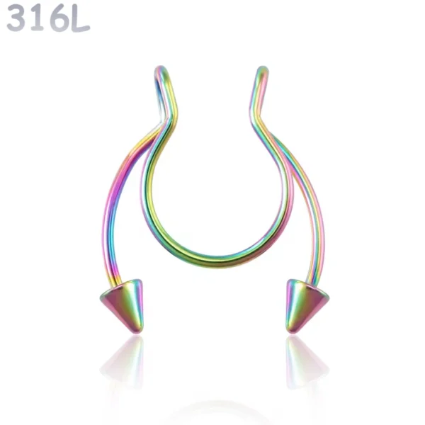Faux Piercing Nez Septum Fer à Cheval à Pointes Acier 316L Multicolore PVD Faux Piercing Nez Septum Fer à Cheval à Pointes Acier 316L Multicolore PVD