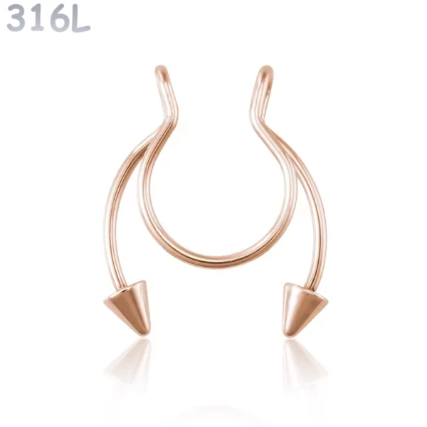Faux Piercing Nez Septum Fer à Cheval à Pointes Acier 316L Or Rose PVD Faux Piercing Nez Septum Fer à Cheval à Pointes Acier 316L Or Rose PVD