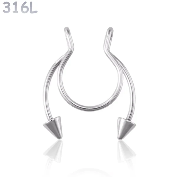 Faux Piercing Nez Septum Fer à Cheval à Pointes Acier 316L Poli Faux Piercing Nez Septum Fer à Cheval à Pointes Acier 316L Poli