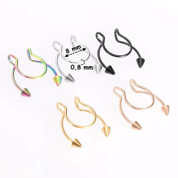 Faux Piercing Nez Septum Fer à Cheval à Pointes Acier 316L (dimensions) Faux Piercing Nez Septum Fer à Cheval à Pointes Acier 316L (dimensions)