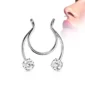 Faux Piercing Nez Septum en Acier Clair à Strass.