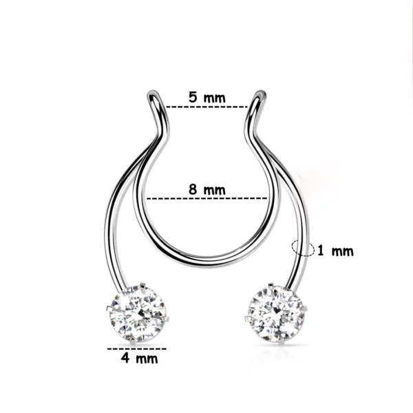 Faux Piercing Nez Septum en Acier Inoxydable à Strass (dimensions).