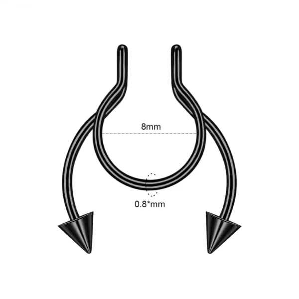 Faux Piercing Nez Septum en Acier Noir à Spikes Faux Piercing Nez Septum en Acier Noir à Spikes.