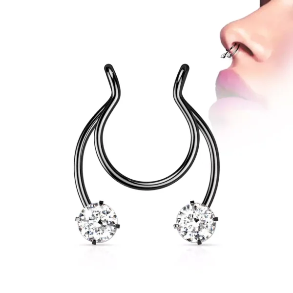 Faux Piercing Nez Septum en Acier Noir à Strass Faux Piercing Nez Septum en Acier Noir à Strass.
