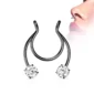 Faux Piercing Nez Septum en Acier Noir à Strass.