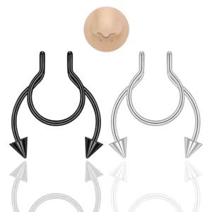 Faux Piercing Nez Septum en Acier Noir ou Clair à Spikes.