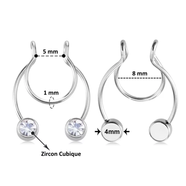 Faux Piercing Septum Orné de Zircons, Serti Clos (dimensions) Faux Piercing Septum Orné de Zircons, Serti Clos (dimensions).
