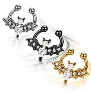 Faux Piercing Septum à Clip Chauve-Souris Scintillante.
