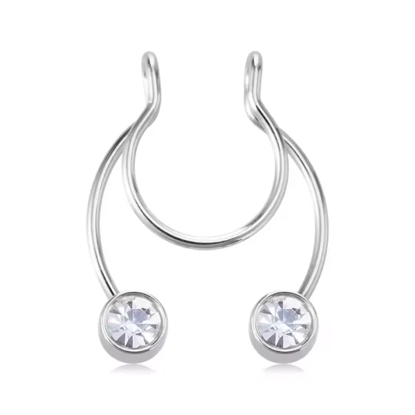 Faux Piercing Septum à Zircons Blancs, Serti Clos Faux Piercing Septum à Zircons Blancs, Serti Clos.
