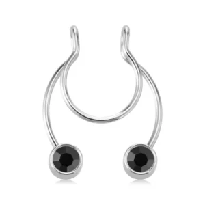 Faux Piercing Septum à Zircons Noirs, Serti Clos.