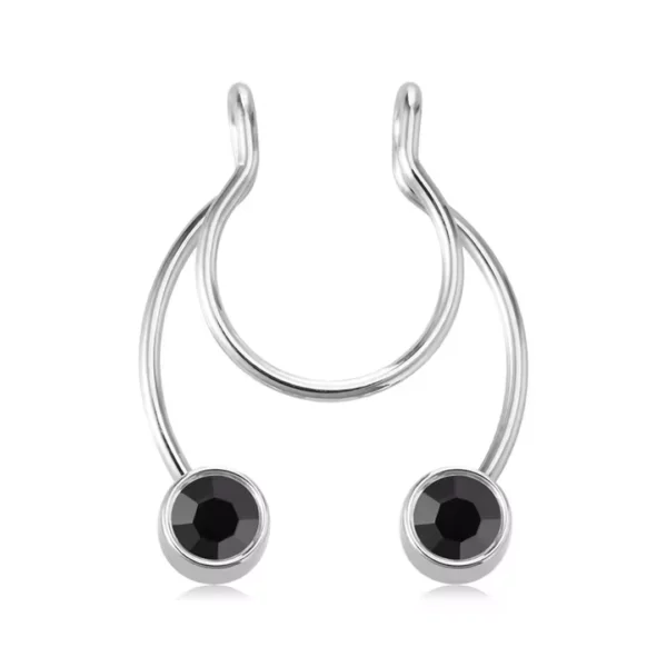 Faux Piercing Septum à Zircons Noirs, Serti Clos Faux Piercing Septum à Zircons Noirs, Serti Clos.