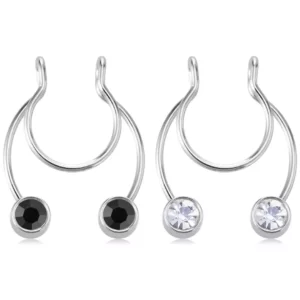 Faux Piercing Septum à Zircons Noirs ou Blancs, Serti Clos.
