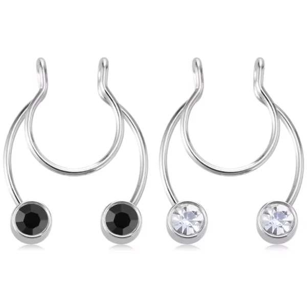 Faux Piercing Septum à Zircons Noirs ou Blancs, Serti Clos.