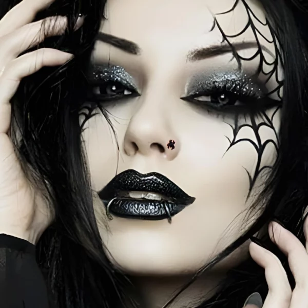 Femme portant un Piercing Nez Stud U Araignée Noire en Acier Ionisé Femme portant un Piercing Nez Stud U Araignée Noire en Acier Ionisé.