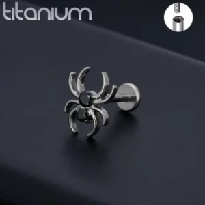 Piercing Araignée Labret Titane à Zirconium Griffé Noir.