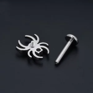 Piercing Araignée Labret Titane à Zirconium Griffé Noir (filetage interne).