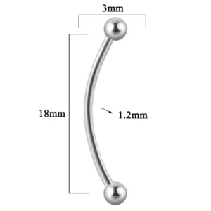 Piercing Banane 18 mm pour Snake Eyes ou Lobe Transversal (variante couleur acier).