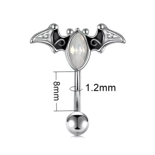 Piercing Banane Arcade Chauve-Souris Sertie d’une Opalite (dimensions) Piercing Banane Arcade Chauve-Souris Sertie d’une Opalite (dimensions).