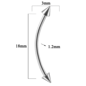Piercing Barbell Courbé 18 mm avec Spikes (variante couleur acier).