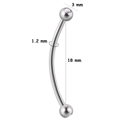 Piercing Barbell Courbé Long (18 mm) à Billes Serties 3 mm.