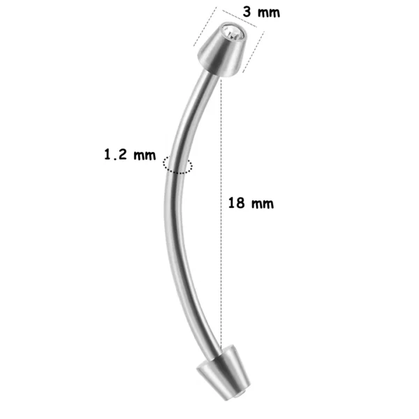 Piercing Barbell Courbé Long à Spikes Sertis pour Snake Eyes & Lobe Horizontal (dimensions) Piercing Barbell Courbé Long à Spikes Sertis pour Snake Eyes & Lobe Horizontal (dimensions).