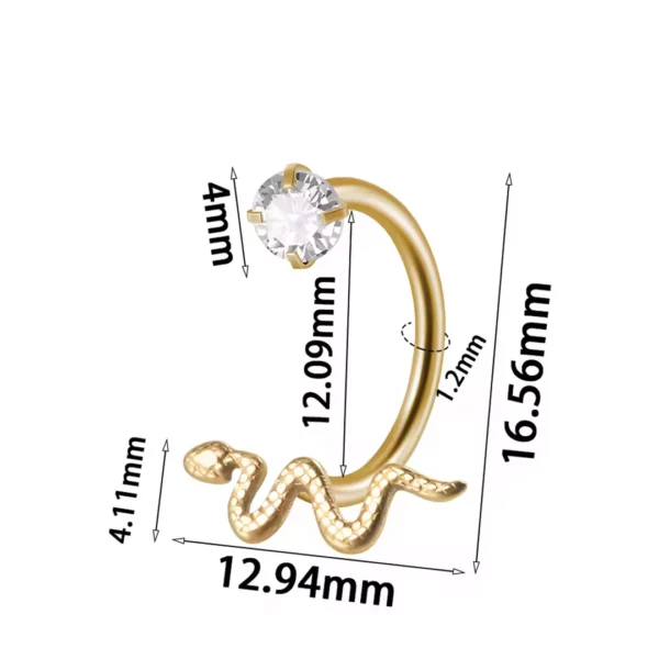 Piercing Fer à Cheval Serpent & Zircon (dimensions et variante couleur doré) Piercing Fer à Cheval Serpent & Zircon (dimensions et variante couleur doré).