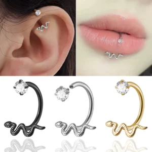 Piercing Fer à Cheval Serpent & Zircon pour Cartilage ou Lèvre.