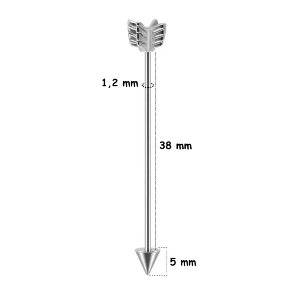 Piercing Flèche Type Industriel en Acier Chirurgical 1.2×38 mm (variante couleur acier) Piercing Flèche Type Industriel en Acier Chirurgical 1.2×38 mm (variante couleur acier).