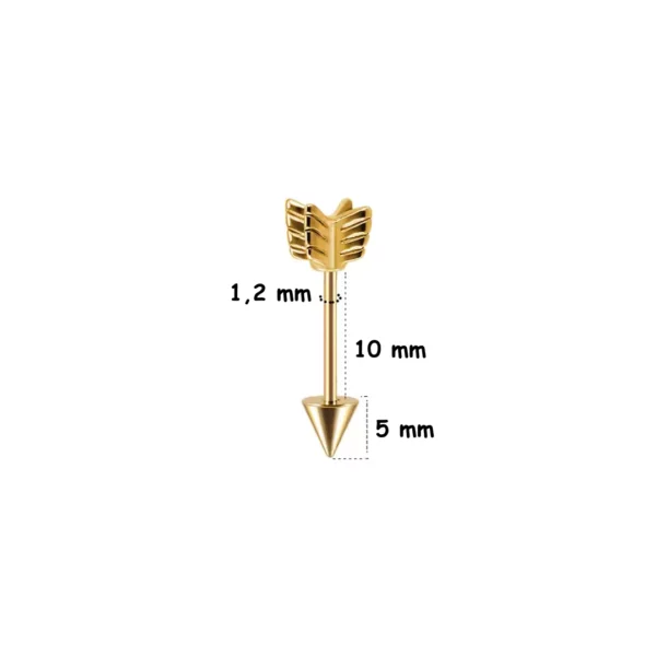 Piercing Flèche en Acier 1.2×10 mm (variante couleur doré) Piercing Flèche en Acier 1.2×10 mm (variante couleur doré).
