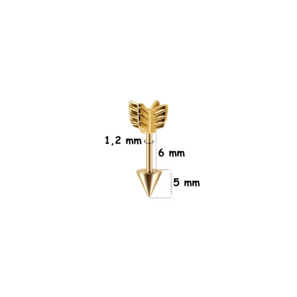 Piercing Flèche en Acier 1.2×6 mm Lobe, Tragus, Hélix (variante couleur doré) Piercing Flèche en Acier 1.2×6 mm Lobe, Tragus, Hélix (variante couleur doré).