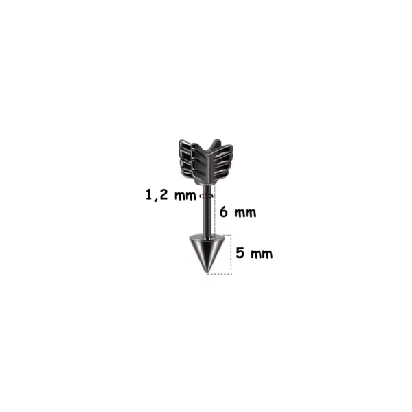 Piercing Flèche en Acier 1.2×6 mm Lobe, Tragus, Hélix (variante couleur noir) Piercing Flèche en Acier 1.2×6 mm Lobe, Tragus, Hélix (variante couleur noir).