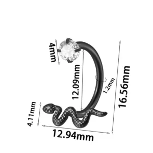 Piercing Gothique Fer à Cheval Serpent & Zircon (dimensions et variante couleur noir).