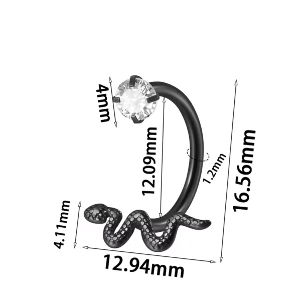 Piercing Gothique Fer à Cheval Serpent & Zircon (dimensions et variante couleur noir) Piercing Gothique Fer à Cheval Serpent & Zircon (dimensions et variante couleur noir).