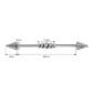 Piercing Industriel 38 mm en acier chirurgical avec Spikes Striés & Billes Centrées (dimensions).