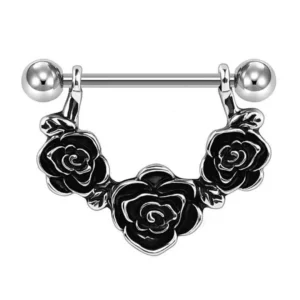 Piercing Mamelon Femme Arc de Roses Noires en Acier Chirurgical 316L.