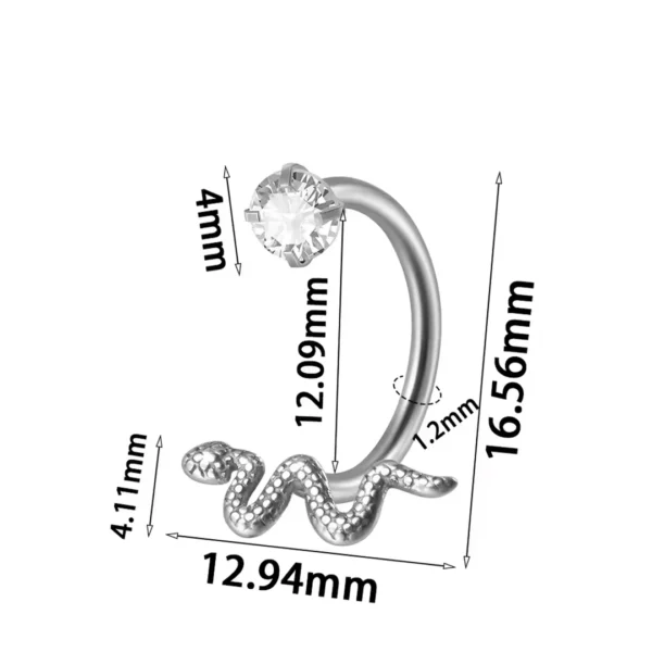 Piercing Punk Fer à Cheval Serpent & Zircon (dimensions et variante couleur acier) Piercing Punk Fer à Cheval Serpent & Zircon (dimensions et variante couleur acier).