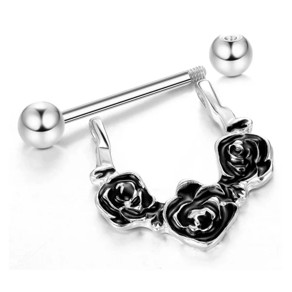 Piercing Téton Arc de Roses Noires en Acier Chirurgical 316L.