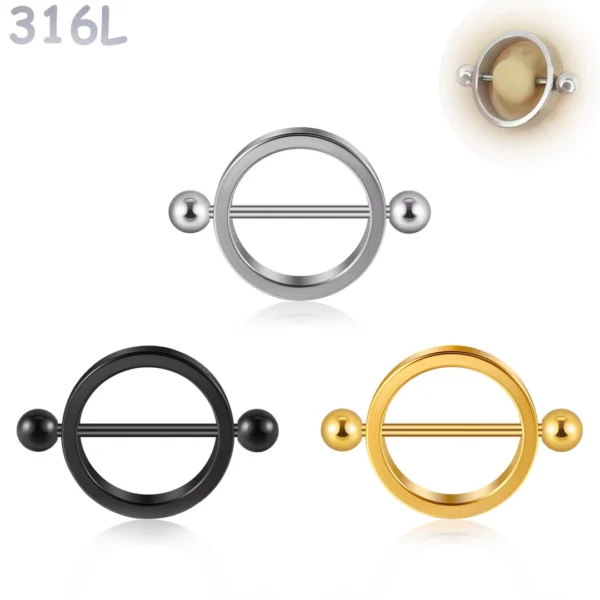 Piercing Téton Bouclier Circulaire avec Barre Traversante Piercing Téton Bouclier Circulaire avec Barre Traversante.