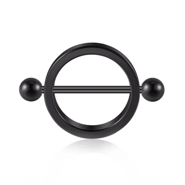 Piercing Téton Bouclier Circulaire avec Barre Traversante (variante acier noir PVD) Piercing Téton Bouclier Circulaire avec Barre Traversante (variante acier noir PVD).