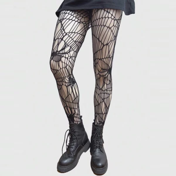 Collants Noirs en Résille à Motif Toile d’Araignée et Araignées Collants Noirs en Résille à Motif Toile d’Araignée et Araignées.