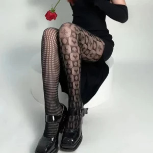 Collants Résille Dépareillés à Symboles de Cartes ♠ ♥ ♦ ♣.