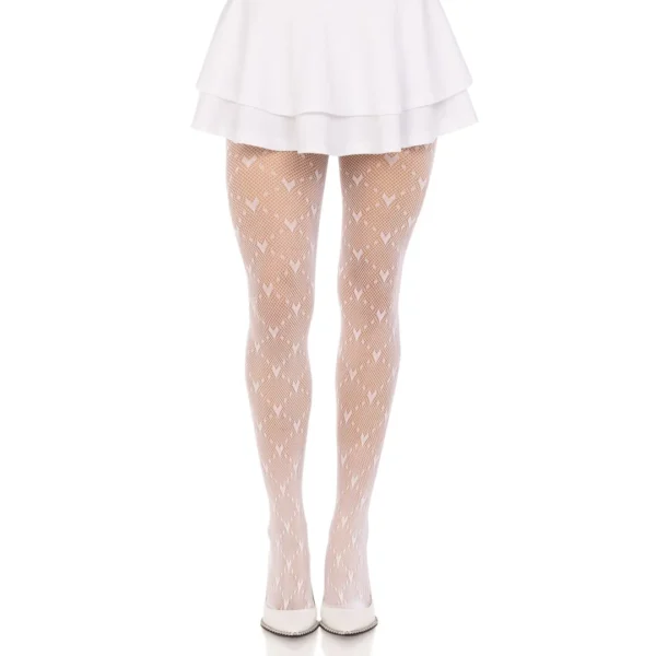 Collants Résille Femme à Motif Cœur & Pois - Couleur Blanc Collants Résille Femme à Motif Cœur & Pois - Couleur Blanc.