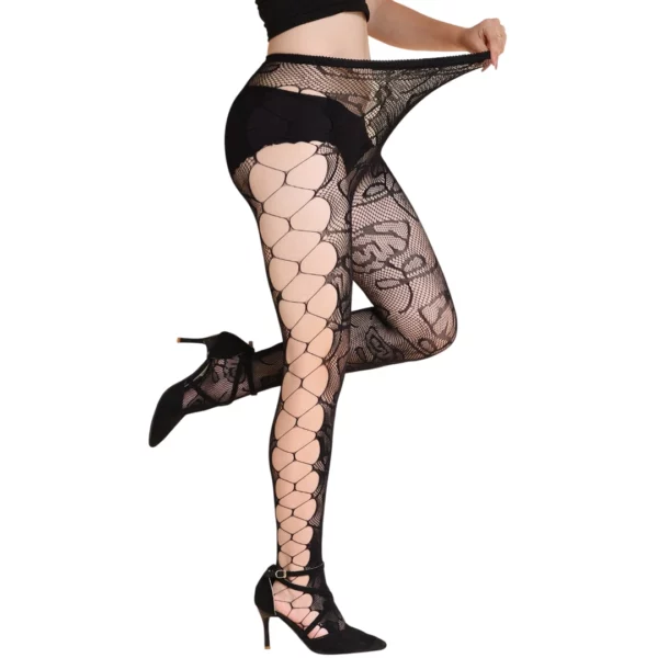 Collants Résille Noirs Ajourés à Motif Floral en Nylon & Élasthanne Collants Résille Noirs Ajourés à Motif Floral en Nylon & Élasthanne.