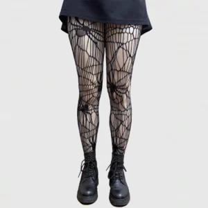 Collants Résille Noirs à Motif Toile d’Araignée et Araignées.
