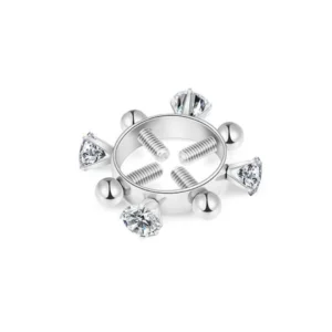 Faux Piercing Téton Anneau Scintillant à Vis de Serrage (variante couleur acier brut).