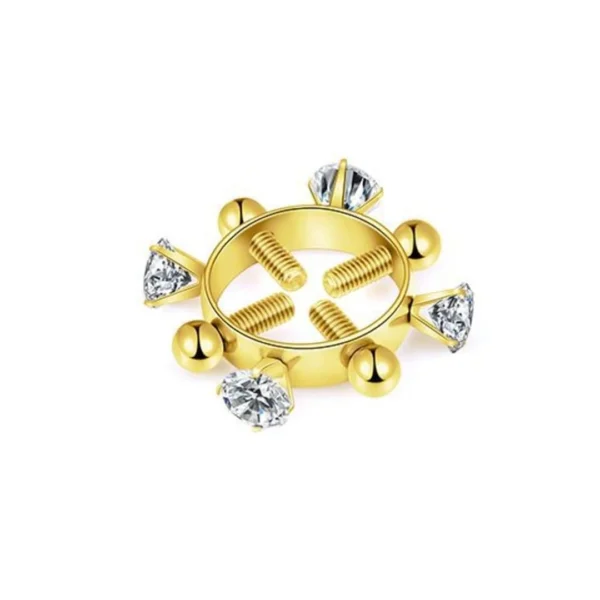 Faux Piercing Téton Anneau Scintillant à Vis de Serrage (variante couleur doré PVD) Faux Piercing Téton Anneau Scintillant à Vis de Serrage (variante couleur doré PVD).